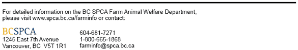 BC SPCA Farm Animal Welfare Department
